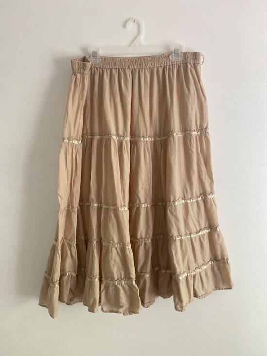 White Stag Dresses & Skirts - Vintage White Stag Ladies Beige Tiered Cotton Skirt With Elastic Waist Size XL